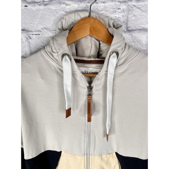 WANAKOME Women's Tan Black Hooded Full Zip Crop Sweatshirt Medium - Picture 2 of 5
